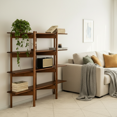 Mid-Century Modern Smalle Plank | Massief dennen | Slanke boekenkast