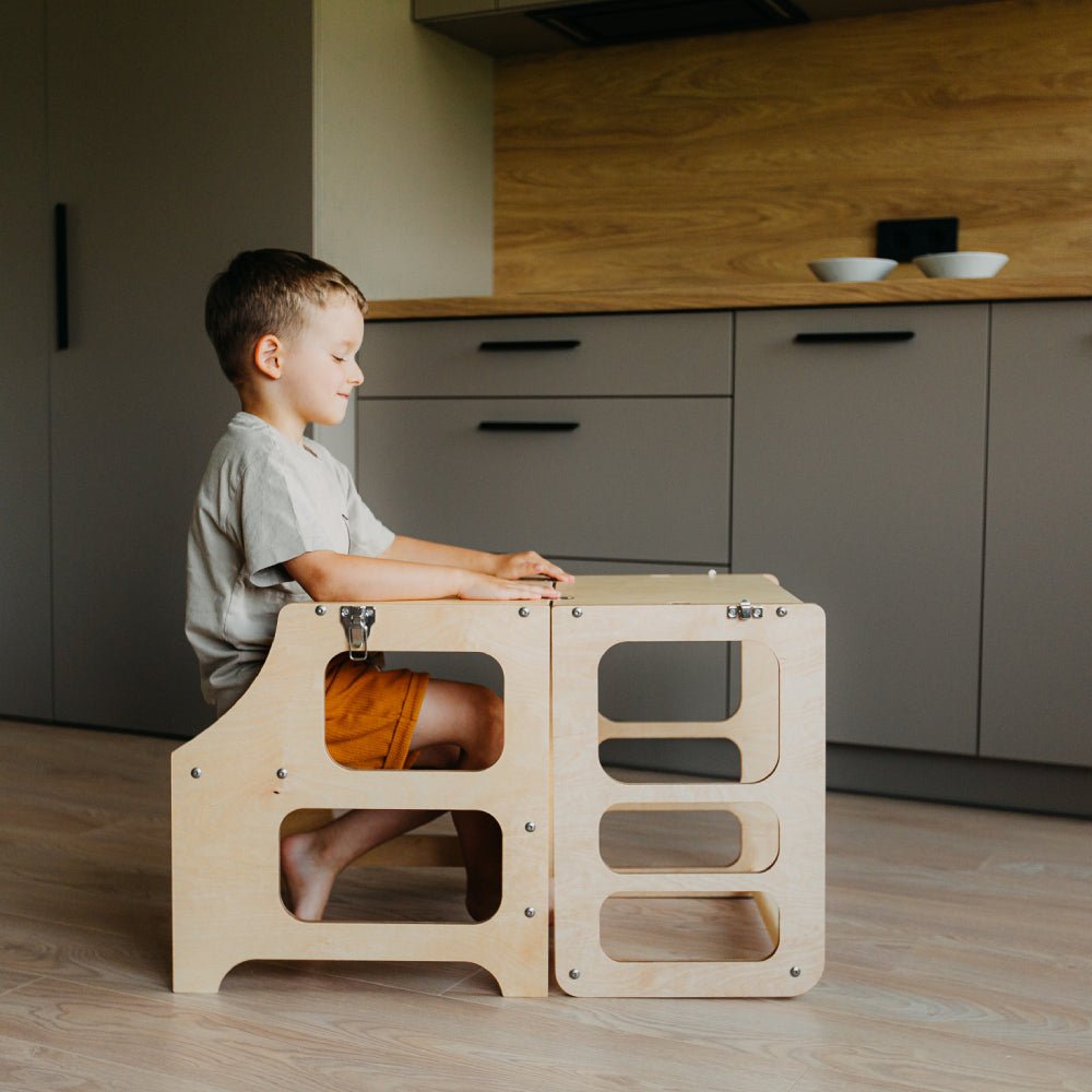 Foldable kitchen tower high chair - Duck Woodworks