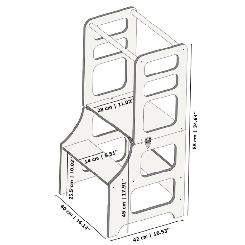 Foldable kitchen tower high chair with a slide - Duck Woodworks