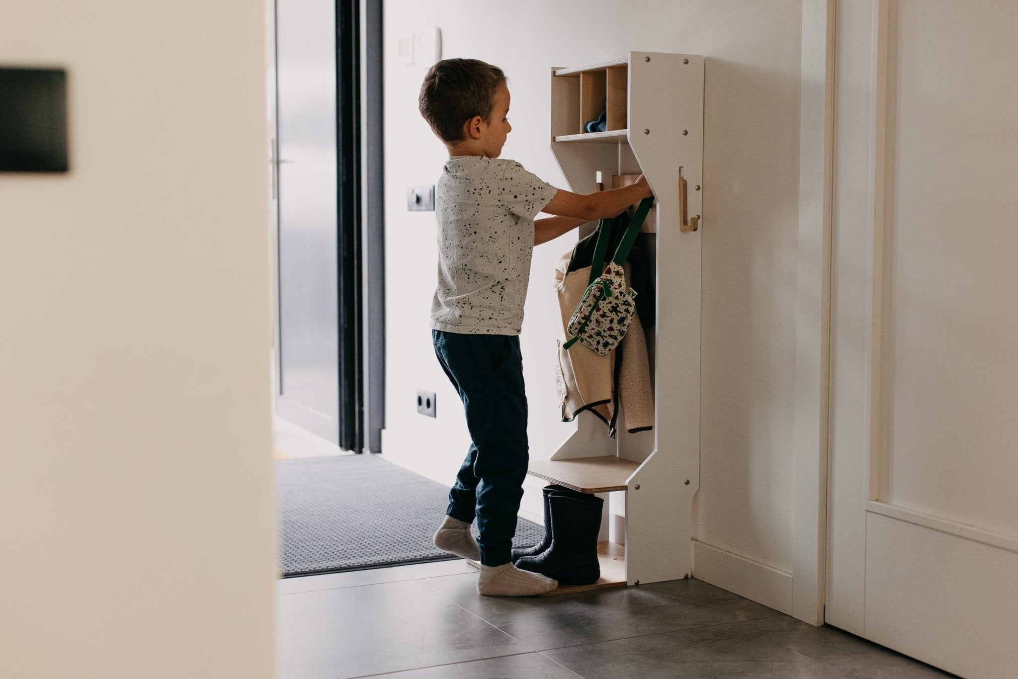 Children's Outwear Organizer – Sturdy Wood Frame Wardrobe - Duck Woodworks