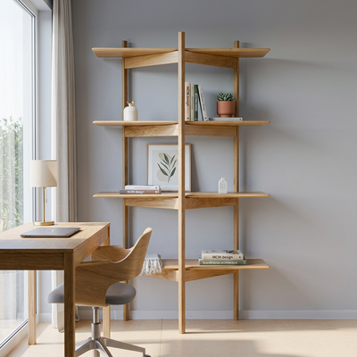 Mid-Century Modern Boekenkast | Driepotig | Massief eiken