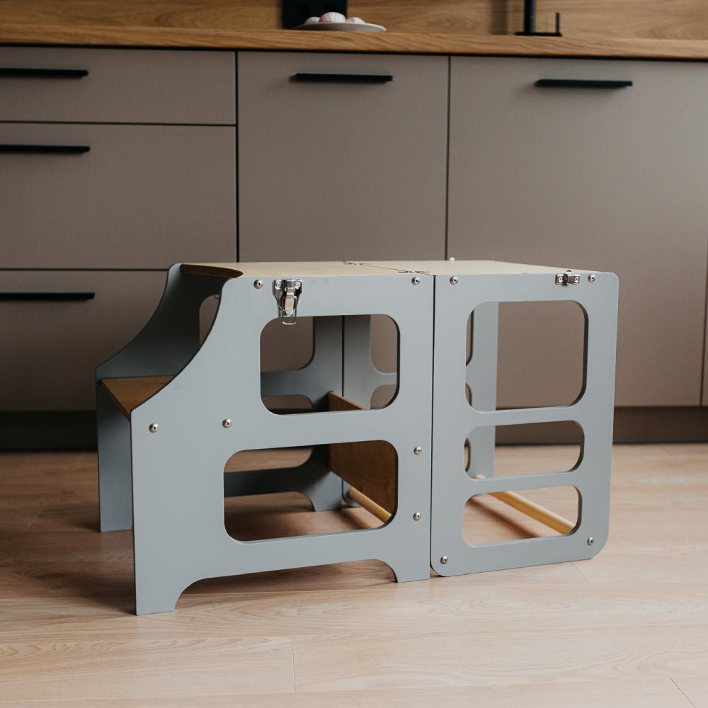 Foldable kitchen tower high chair - Duck Woodworks