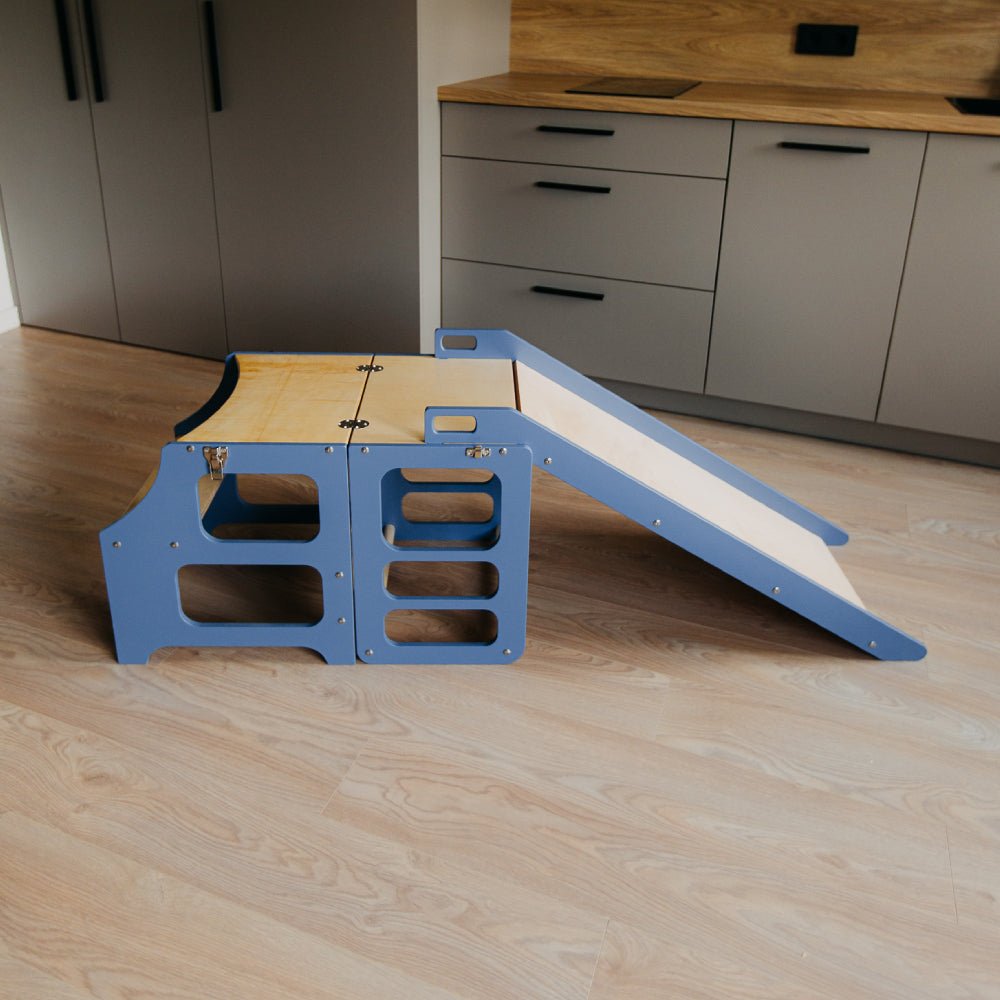 Foldable kitchen tower high chair with a slide - Duck Woodworks