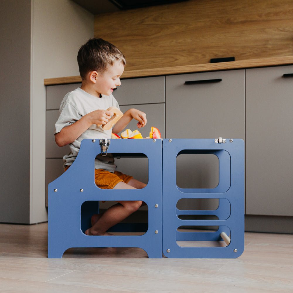 Foldable kitchen tower high chair - Duck Woodworks