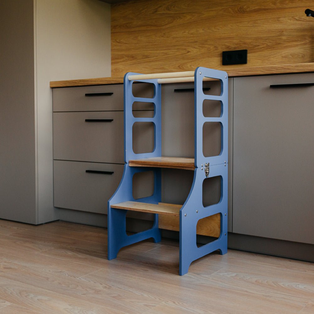 Foldable kitchen tower high chair - Duck Woodworks
