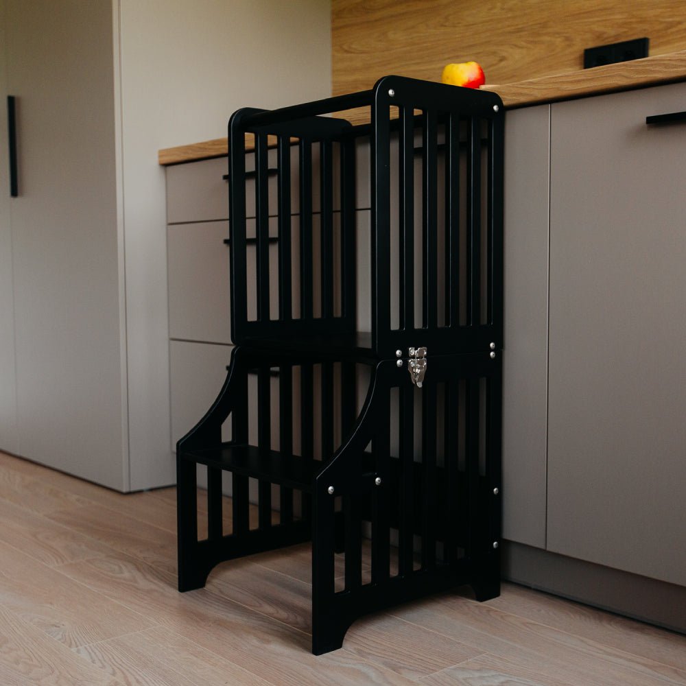 Foldable kitchen tower with slide (striped collection) - Duck Woodworks